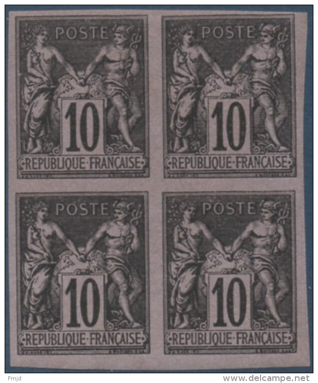 COLONIES GENERALES N°_40 BLOC DE 4 TIMBRES TYPE SAGE 10C NOIR S. LILAS, TIMBRE NEUF* 1878-1880 - Sage