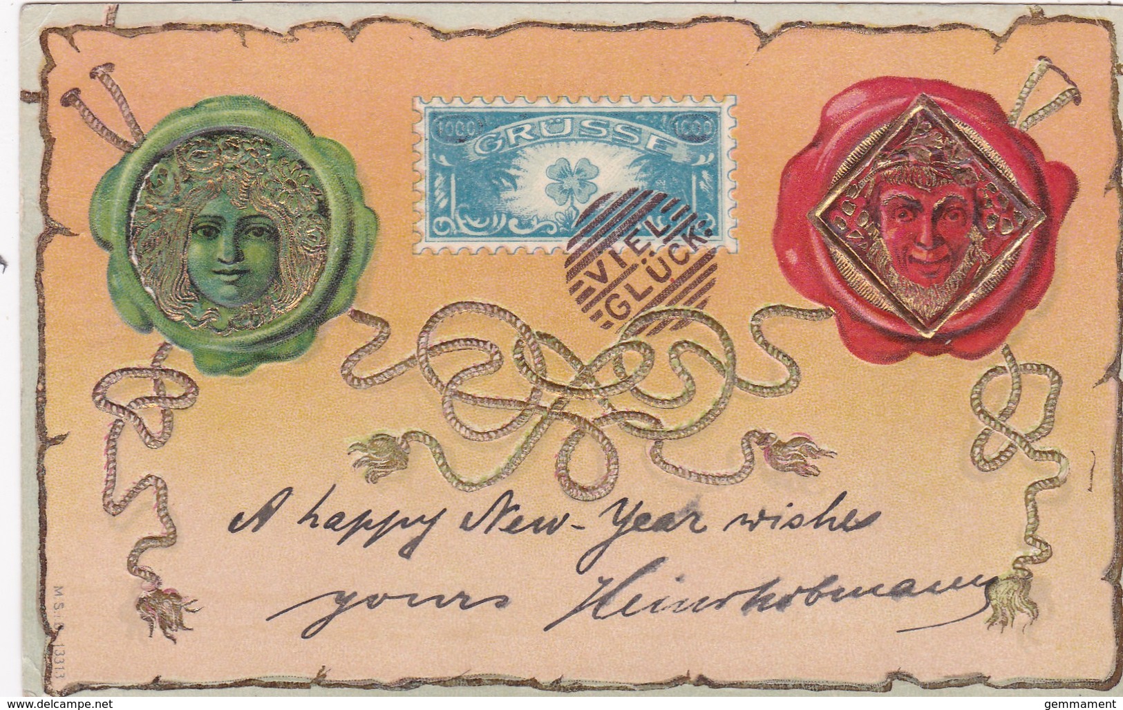 NEW YEAR GREETINGS CARD . EMBOSSED - New Year