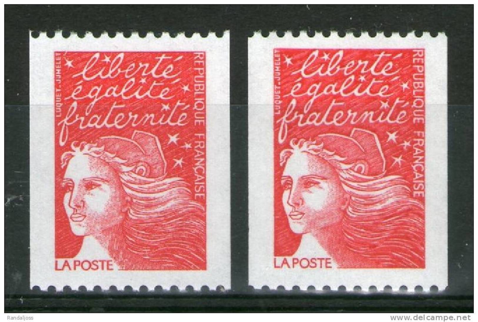 N° 3086IC**+3086IIB**_N° Rouges_oreille Entiere Et Avec Trait Parasite_cote 9.00_(stk) - 1997-2004 Marianne Du 14 Juillet