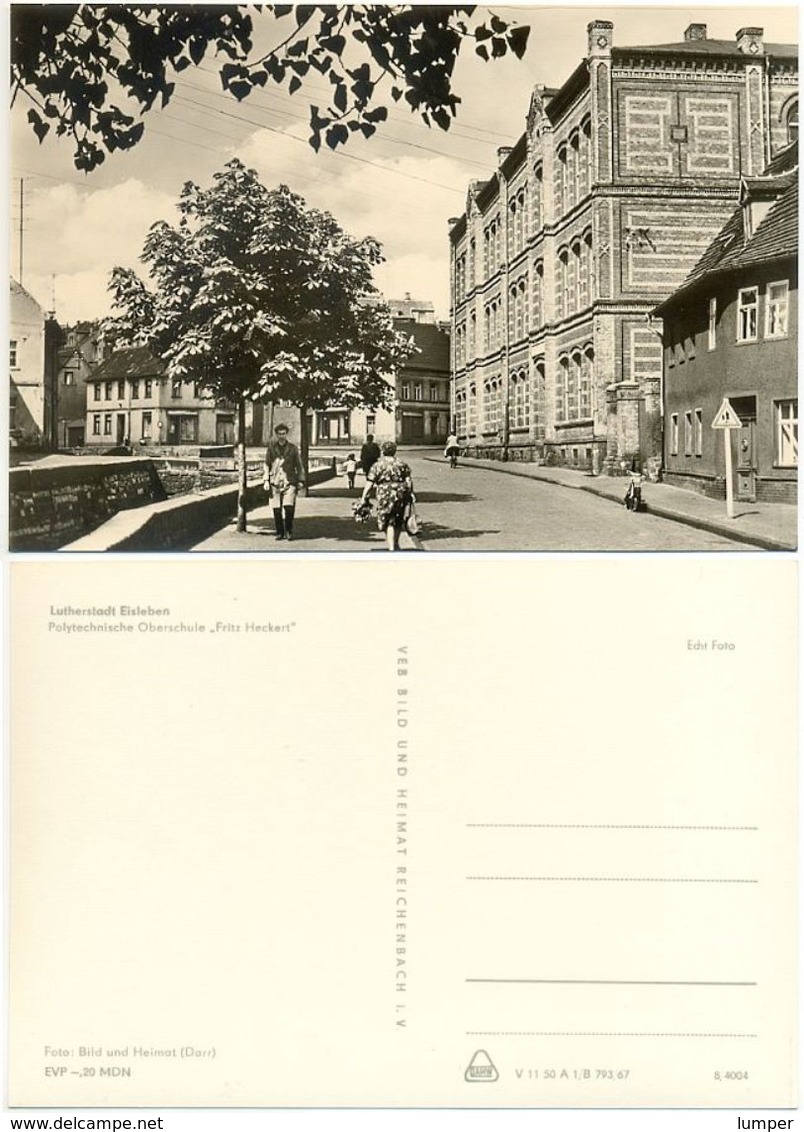 AK Eisleben Lutherstadt, Schule Oberschule " Fritz Heckert ", Geschäft, Menschen - Eisleben