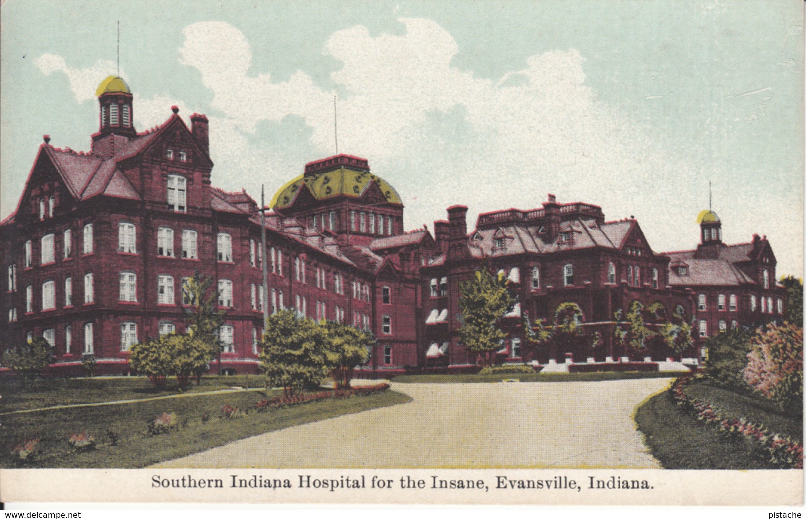 Antique Vintage Postcard 1913 - Evansville Indiana USA - Hospital For The Insane - Written - VG Condition - 2 Scans - Evansville