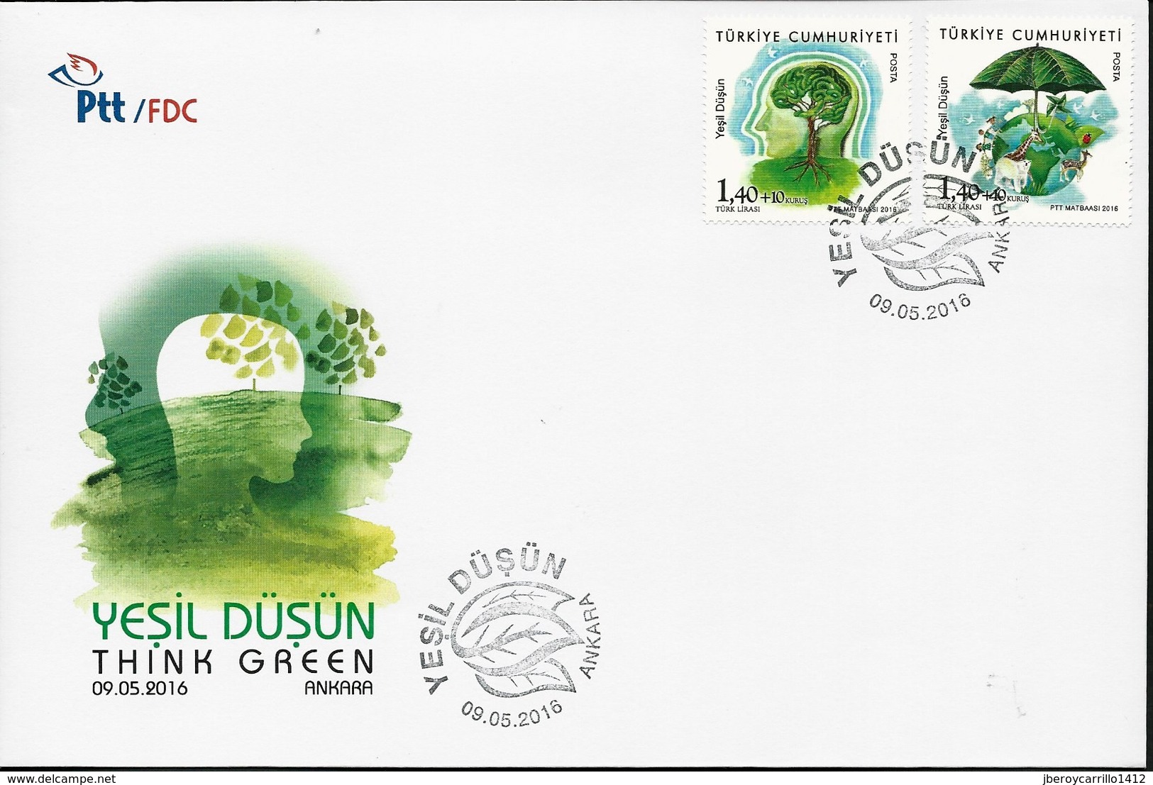 TURQUIA/ TURKEY/ TÜRKEI -TEMA "ECOLOGIA -EL PENSAMIENTO VERDE -THINK GREEN".- FDC De La SERIE - 2016