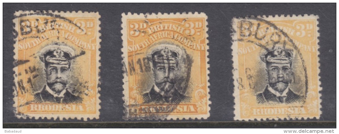 Sourthern Rhodesia, BSAC,  1913, Admiral, 3d, Die I, Perf 14, 3 Shades, Used - Rhodésie Du Sud (...-1964)