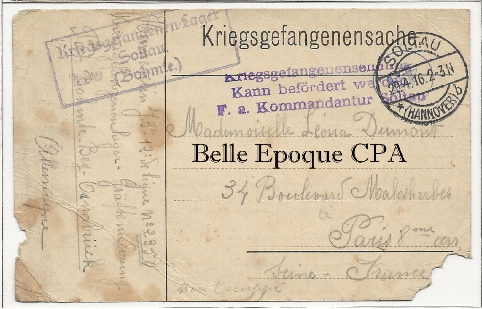 Militaria / 1916 / POW / Camp De Prisonniers De SOLTAU / Post BOHMTE / Kriegsgefangenezweiglager Gräfteniederung +++ - Lettres & Documents