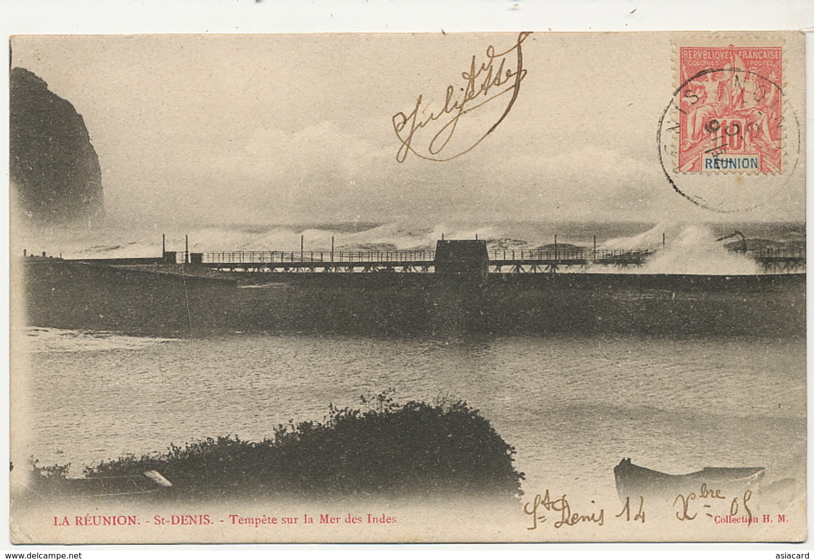 La Réunion St Denis Tempete Sur La Mer Des Indes Coll. HM Timbrée Vers Bijouterie Muller Altkirch - Saint Denis