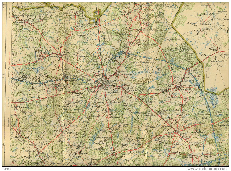 Turnhout : Oude Militaire Staff Kaart (formaat  97 X68 Cm) : Kasterlee - Retie-Bree-Herentals-Leopoldsburg ............. - Turnhout