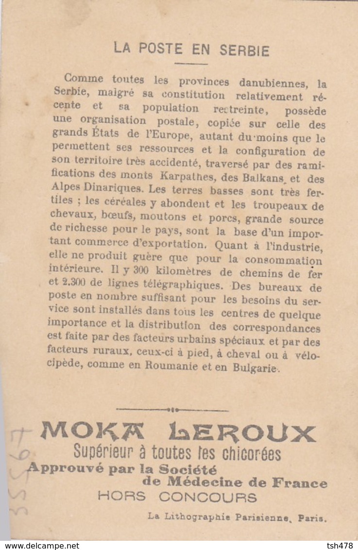 CHROMO--PUB  MOKA LEROUX--chicorées--la Poste En Serbie-- Voir 2 Scans - Thé & Café