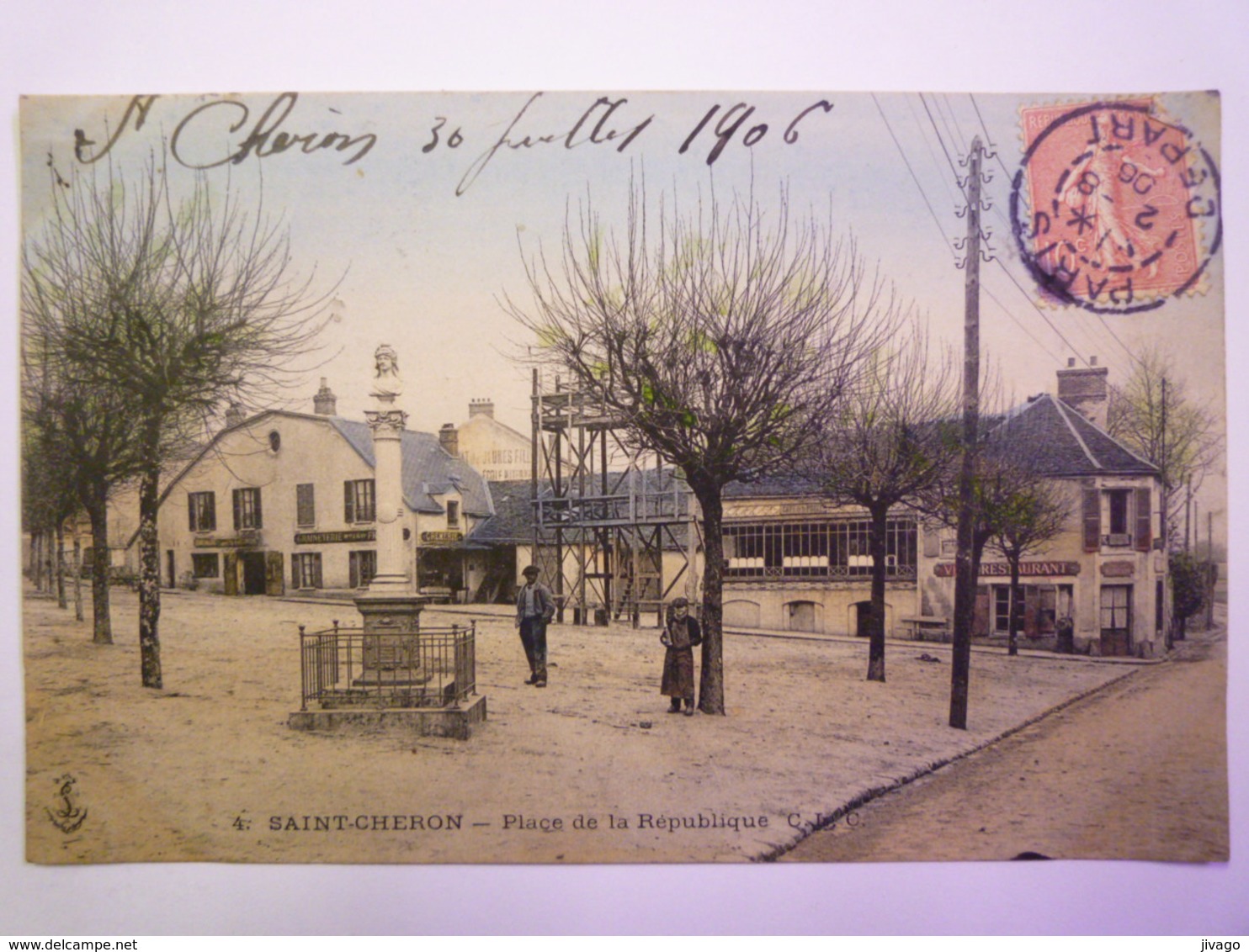 SAINT-CHERON  (Essonne)  :  Place De La République  -  Carte Couleur    1906    - Saint Cheron