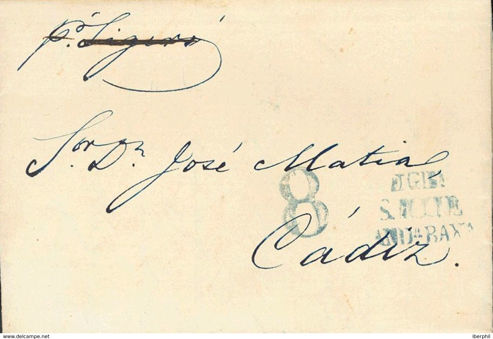 61 SOBRE. 1850. Dos Cartas De GIBRALTAR A CADIZ, Ambas Con Marca DE GIBR / S.ROQUE / ANDª BAXA, En Rojo Y Azul (P.E.10)  - Other & Unclassified