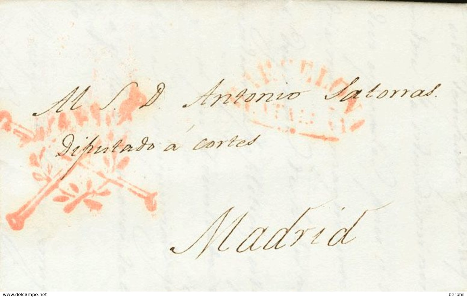 66 SOBRE. 1838. BARCELONA A MADRID. Marca BARCELONA / CATALUÑA, En Rojo (P.E.50) Edición 2004 Y Marca De Franquicia "Sen - ...-1850 Prephilately