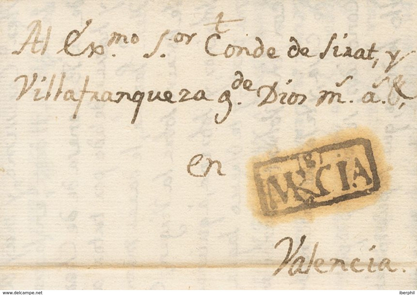 74 SOBRE. 1792. SANTA ANA (JUMILLA) A VALENCIA. Marca MRCIA, En Negro Perteneciente A Tobarra, Ya Que El Correo De Santa - ...-1850 Prephilately