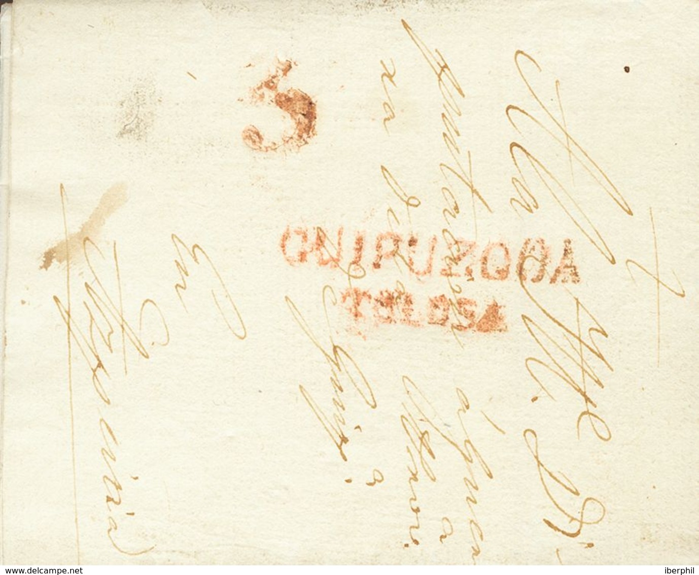 76 SOBRE. 1837. LIZARRA (NAVARRA) A AZPEITIA, Circulada Durante La I Guerra Carlista. Marca GUIPUZCOA / TOLOSA, En Rojo  - ...-1850 Prephilately