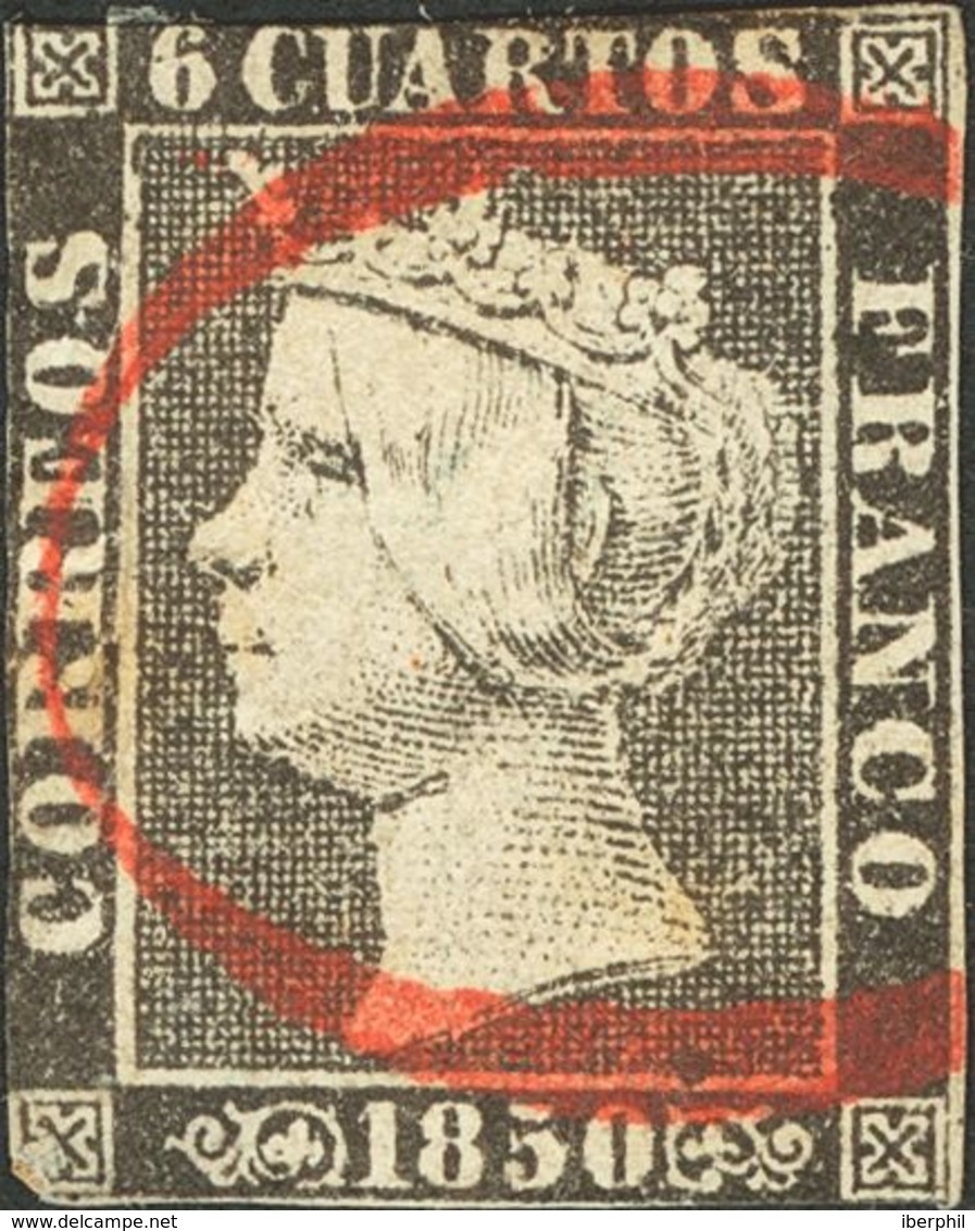 89 º 1. 1850. 6 Cuartos Negro. Matasello "O", En Rojo De Vigo (tamaño Grande, Se Empleó Además Una "O" De Menor Tamaño Y - Other & Unclassified