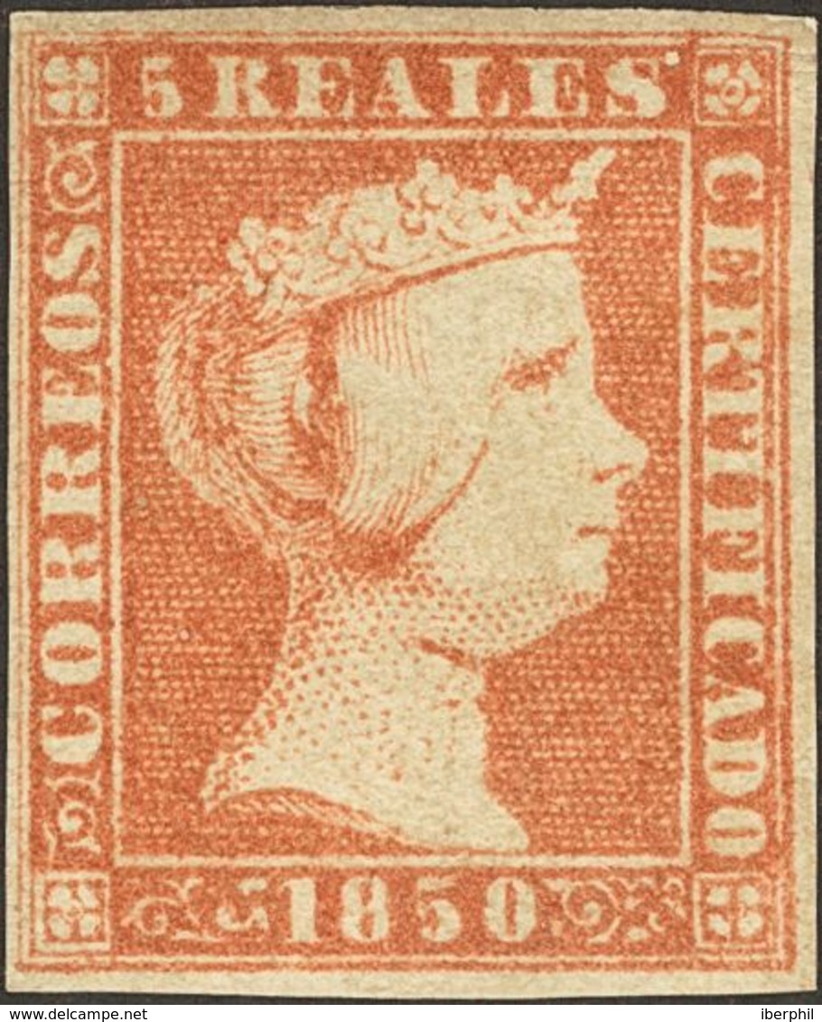 96 * 3. 1850. 5 Reales Rojo (inapreciable Reparación). Color Intenso Y Buenos Márgenes. MAGNIFICO. Dictamen CEM. (Edifil - Other & Unclassified