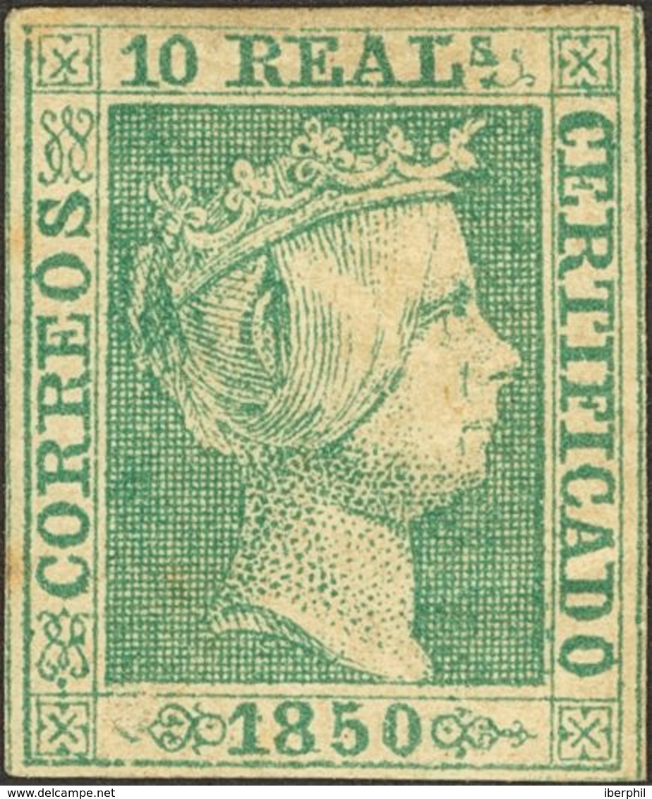 103 * 5. 1850. 10 Reales Verde (leve Reparación En El Margen Inferior). Conserva Su Goma Original. BONITO. Dictamen CEM. - Other & Unclassified