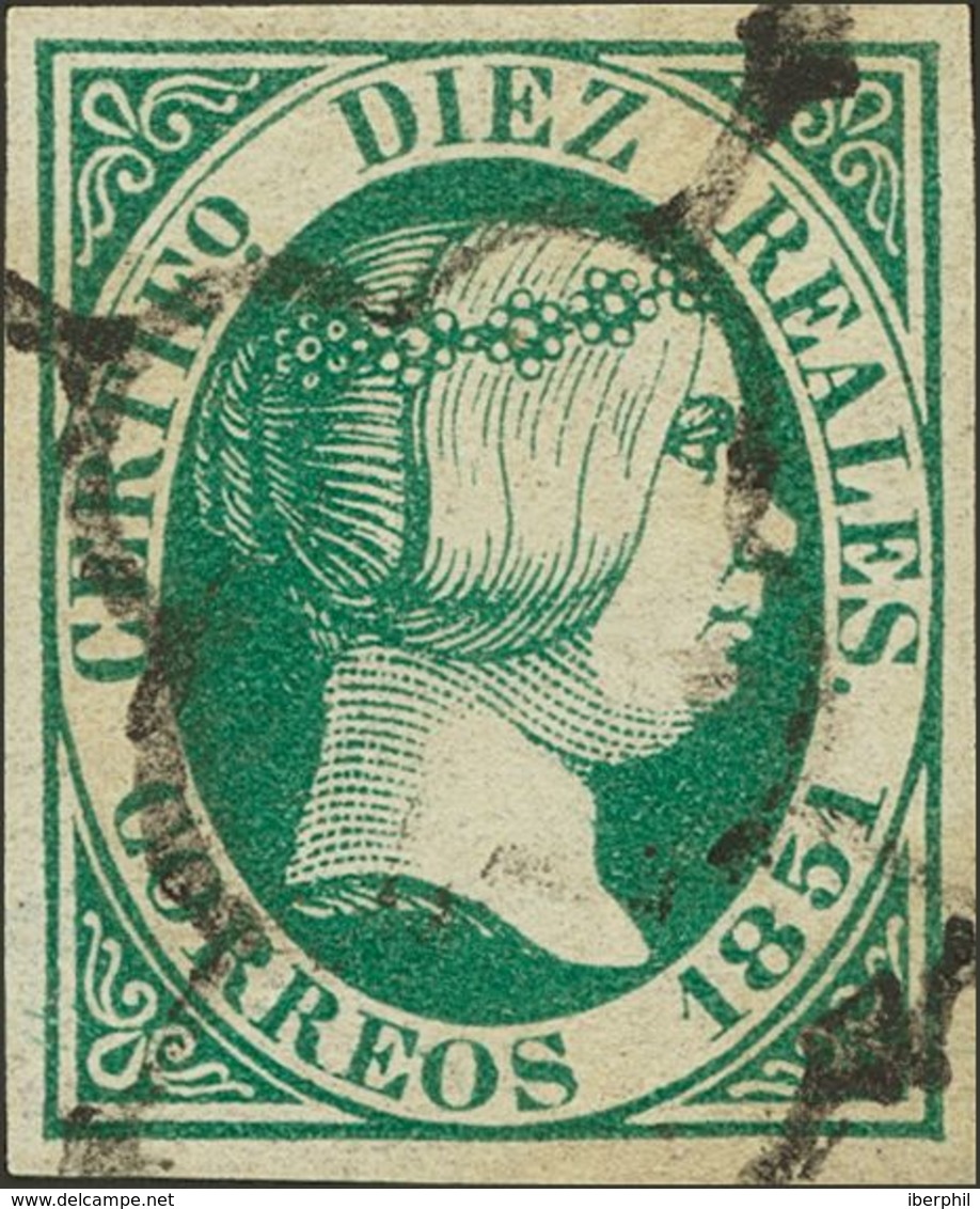 119 º 11. 1851. 10 Reales Verde. Matasello Muy Limpio. PIEZA DE LUJO. Cert. COMEX. (Edifil 2018: 720€) - Other & Unclassified