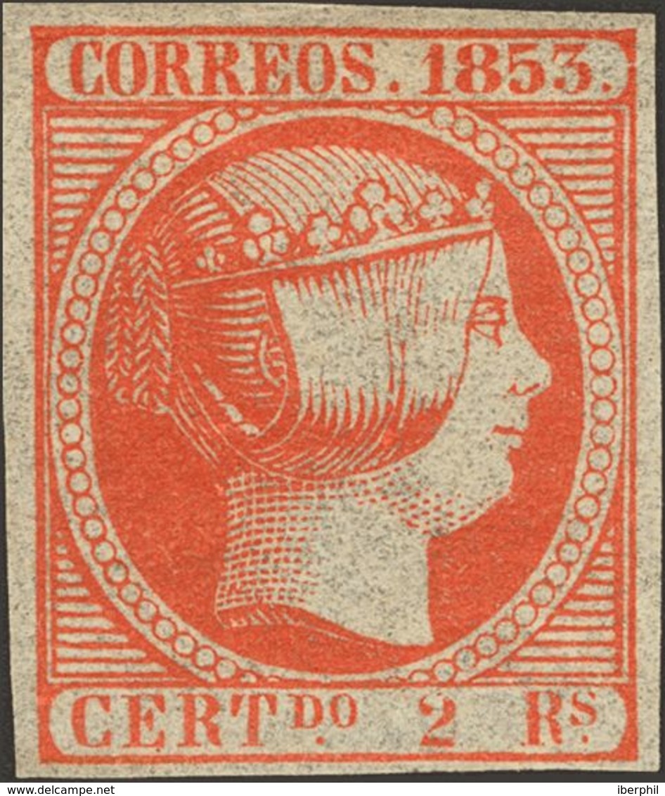 134 * 19. 1853. 2 Reales Bermellón.  Color Excepcional Y Márgenes Enormes. PIEZA DE LUJO. Cert. COMEX. (Edifil 2018: 156 - Other & Unclassified