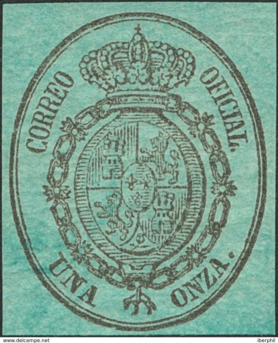 156 * 36pa. 1855. 1 Onza Negro Sobre Verde Azulado. Variedad CAMBIO DE COLOR DEL PAPEL. MAGNIFICO. - Other & Unclassified