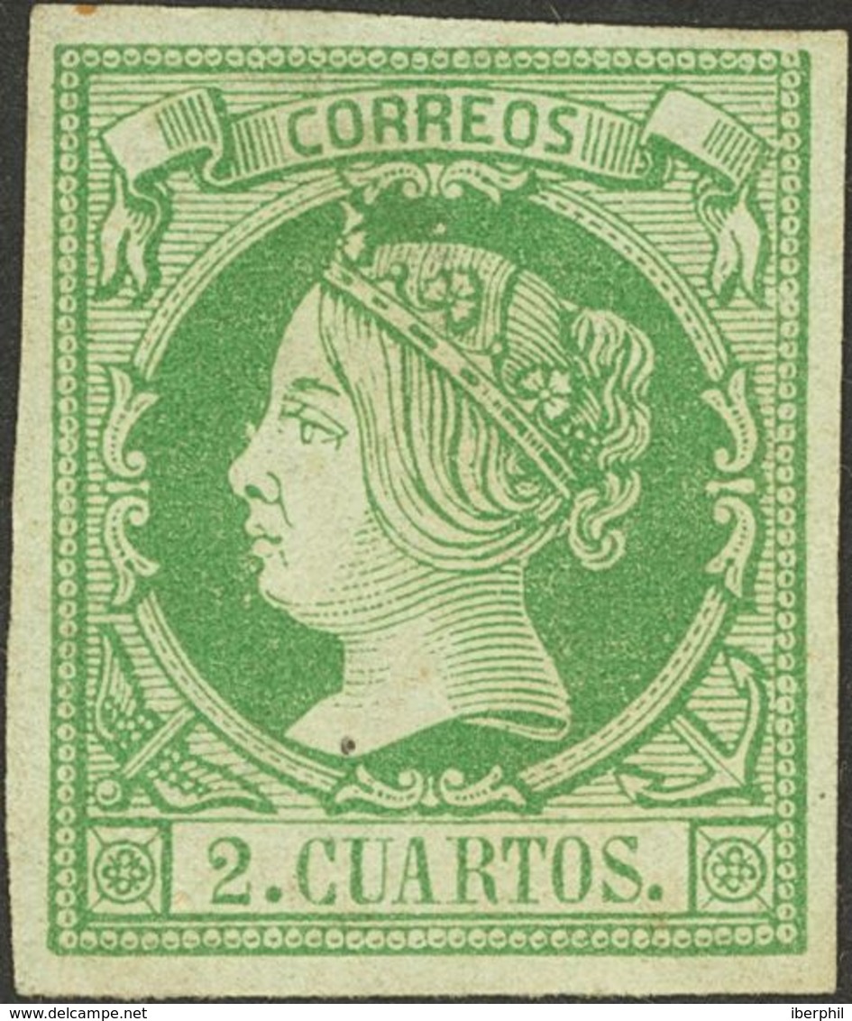 183 * 51. 1860. 2 Cuartos Verde. Color Intenso Y Enormes Márgenes. MAGNIFICO. (Edifil 2018: 475€) - Other & Unclassified