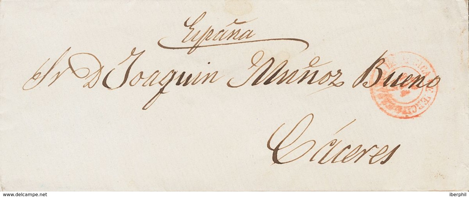 185 SOBRE. 1860. (26 De Febrero). "Frente En La Guerra De AFRICA" A CACERES (dirigida A Joaquín Muñoz Bueno, Diputado Po - Other & Unclassified