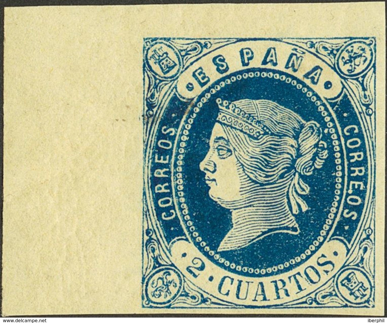 194 * 57. 1862. 2 Cuartos Azul, Esquina De Pliego. PIEZA DE LUJO. (Edifil 2018: +51€) - Other & Unclassified