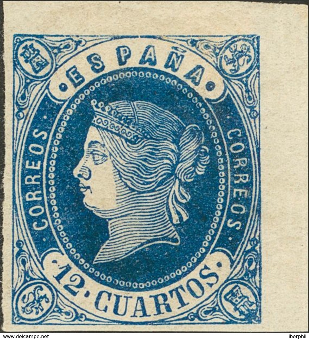 196 * 59. 1862. 12 Cuartos Azul, Esquina De Pliego. PIEZA DE LUJO. (Edifil 2018: +62€) - Other & Unclassified