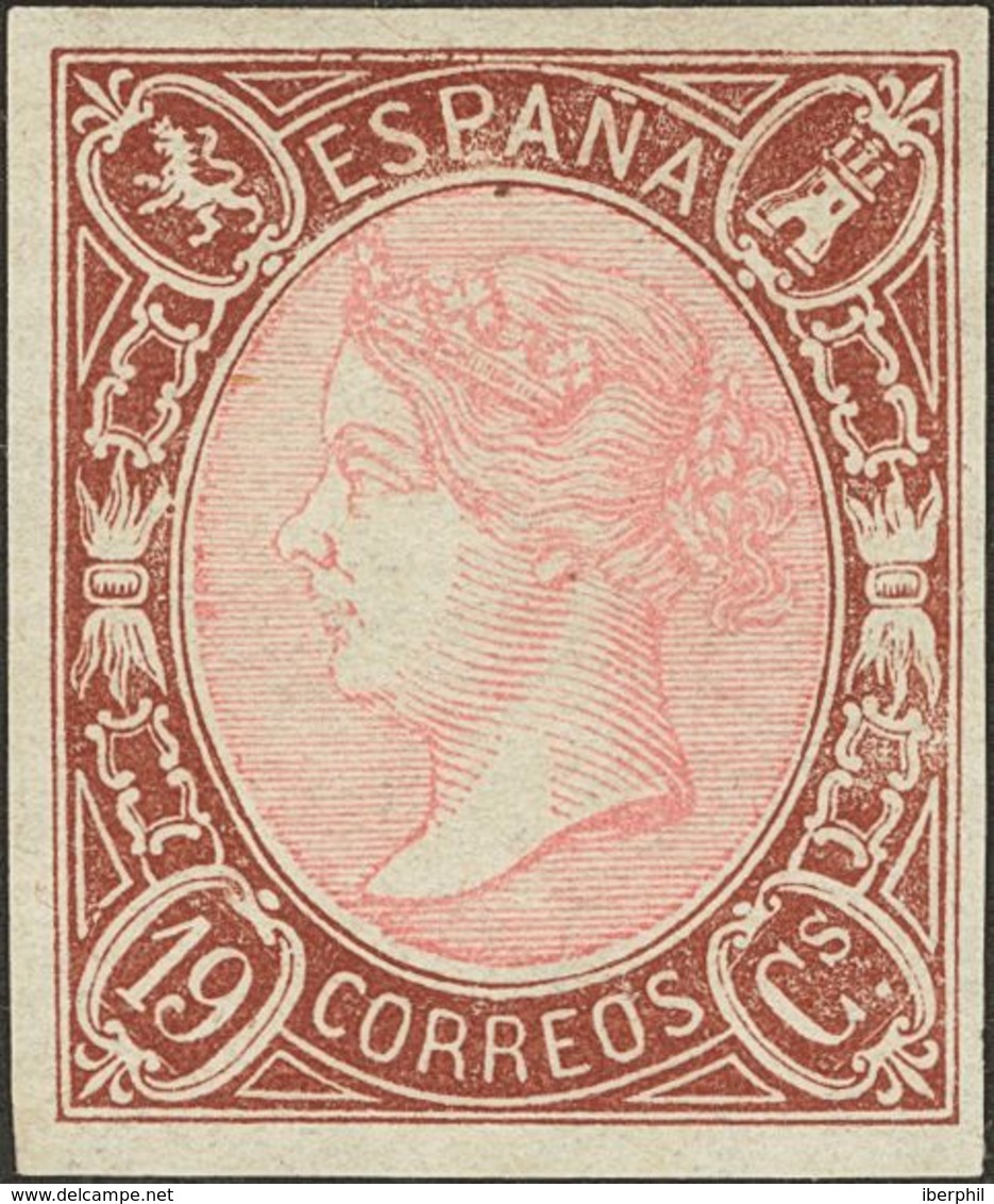 209 (*) 71. 1865. 19 Cuartos Rosa Y Castaño (invisible Puntito Claro, Detrás Del Moño Y Sólo Detectable Con Bencina). MA - Other & Unclassified