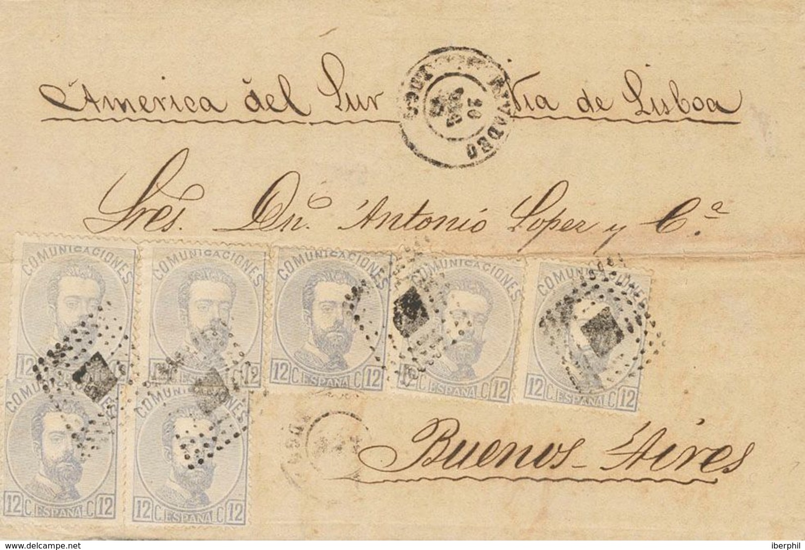 234 SOBRE 122(7). 1872. 12 Cts Lila Gris, Siete Sellos. RIVADEO (LUGO) A BUENOS AIRES (ARGENTINA). En El Frente Manuscri - Other & Unclassified