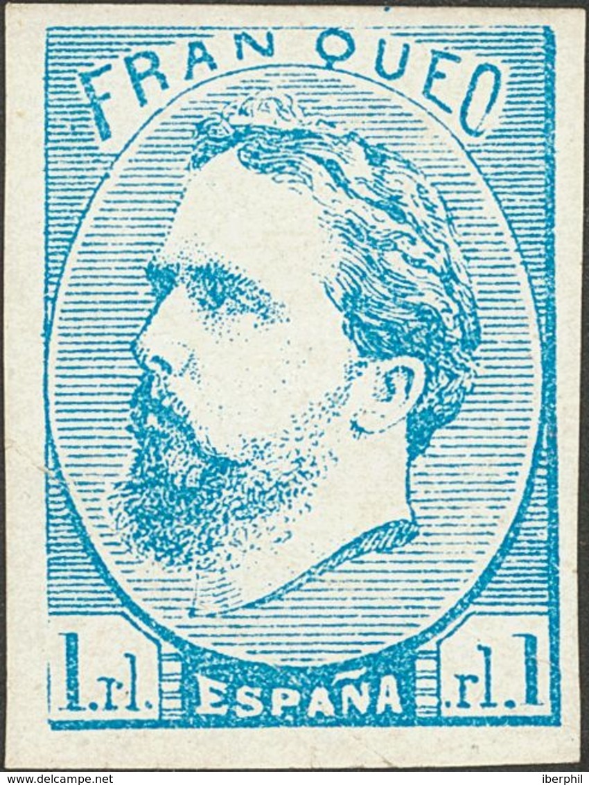 260 (*) 156. 1875. 1 Real Azul (leve Doblez Diagonal, Provocado Por Desprendimiento De La Porcelana Del Papel). MAGNIFIC - Other & Unclassified