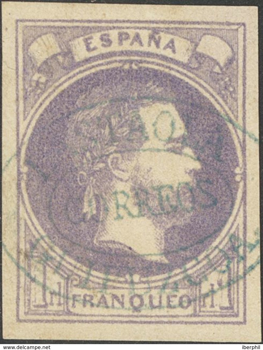 270 º 158. 1874. 1 Real Violeta. Matasello LASTAOLA / CORREOS / GUIPUZCOA, En Azul. MAGNIFICO. (Edifil 2018: 415€) - Other & Unclassified