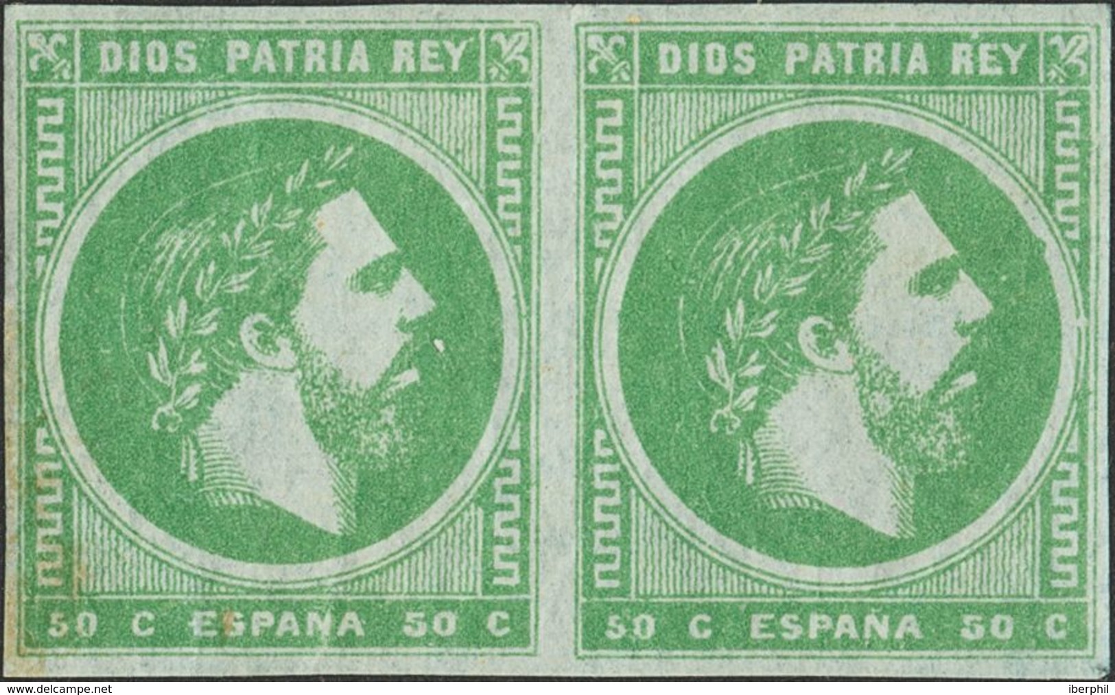 271 * 160p(2). 1875. 50 Cts Verde, Pareja. PAPEL AZULADO. MAGNIFICA. (Edifil 2014: +190€) - Sonstige & Ohne Zuordnung