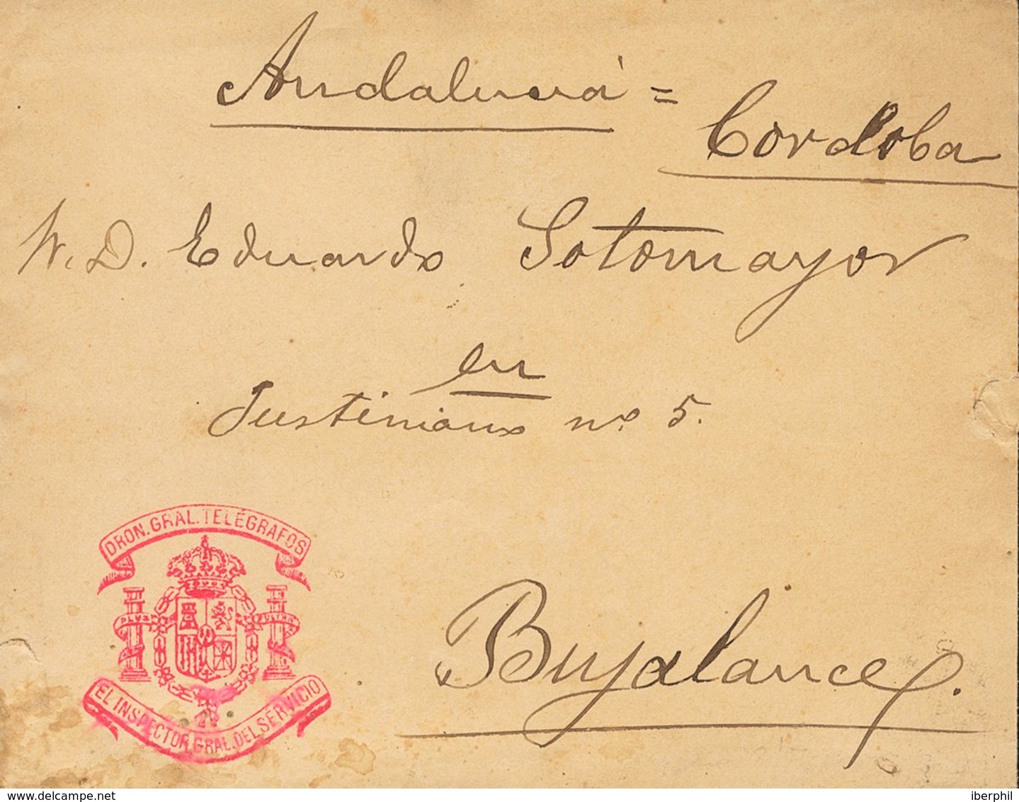 306 SOBRE. 1881. Dirigida A BUJALANCE (CORDOBA). Marca De Franquicia DRON GRAL TELEGRAFOS / EL INSPECTOR GRAL DEL SERVIC - Sonstige & Ohne Zuordnung