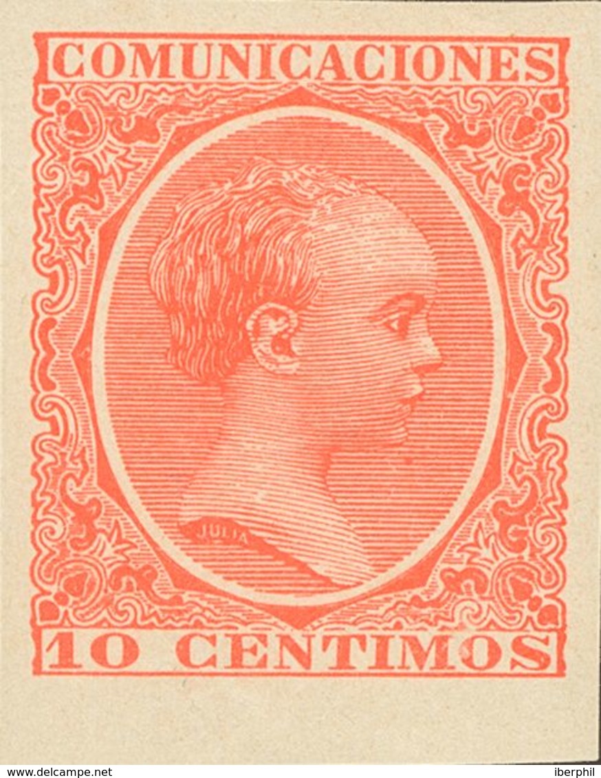 308 ** 218s. 1889. 10 Cts Bermellón, Borde De Hoja. SIN DENTAR. MAGNIFICO Y RARO. (Edifil 2018: +440€) - Other & Unclassified