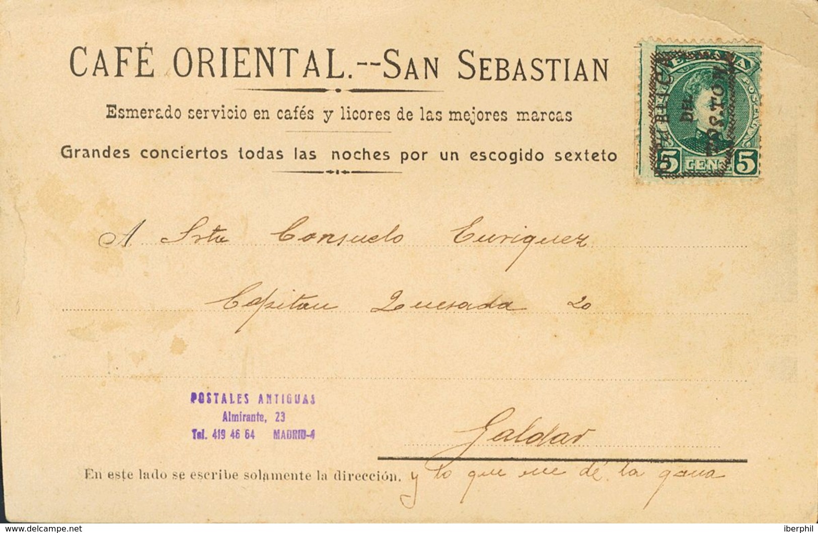 317 SOBRE 242. 1906. 5 Cts Verde. Tarjeta Postal De MADRID A GALDAR (manuscrito "y Lo Que Me Da La Gana"). Matasello De  - Other & Unclassified