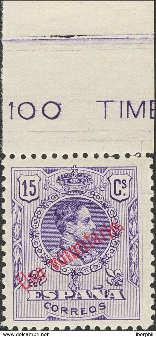 334 ** 270H. 1909. 15 Cts Violeta, Borde Hoja. Sobrecarga USO VOLUNTARIO (NºA000.000). MAGNIFICO Y EXTRAORDINARIAMENTE R - Other & Unclassified