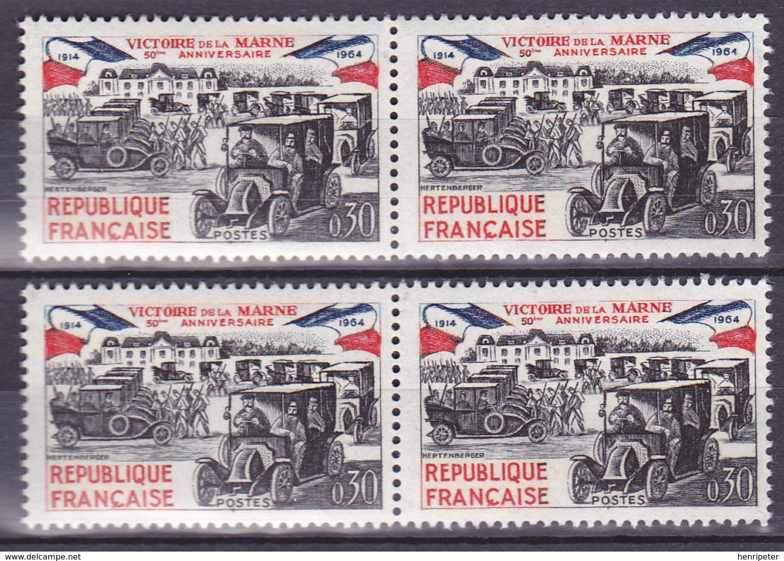 Lot De 4 T.-P. Neufs** - Cinquantenaire De La Victoire De La Marne Les Taxis De La Marne - N° 1429 (Yvert) - France 1964 - Neufs