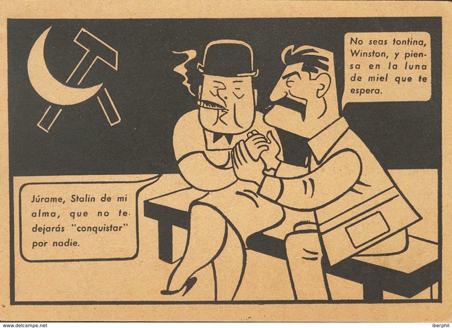757 SOBRE. 1943. Tarjeta Postal Ilustrada Del PARTIDO COMUNISTA (Churchill Y Stalin) De VALENCIA A TARRAGONA. MAGNIFICA  - Other & Unclassified