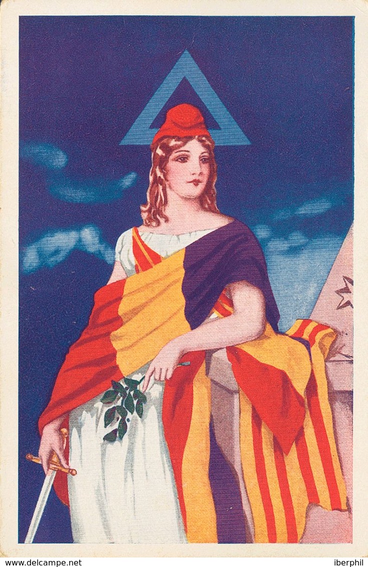 758 (*) . (1933ca). Tarjeta Postal Ilustrada ALEGORIA DE LA REPUBLICA (con Bandera De La República Y Cataluña), Al Dorso - Other & Unclassified