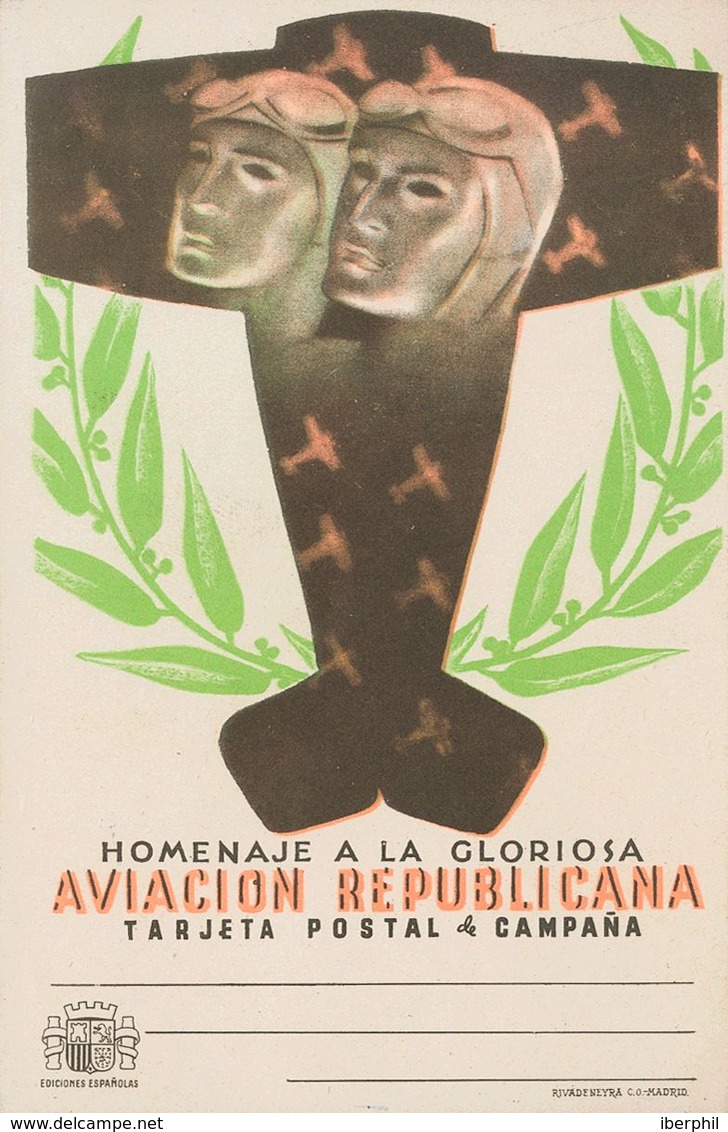 762 (*) . (1937ca). Tarjeta Postal De Campaña. HOMENAJE A LA GLORIOSA AVIACION REPUBLICANA. MAGNIFICA Y MUY RARA. - Other & Unclassified