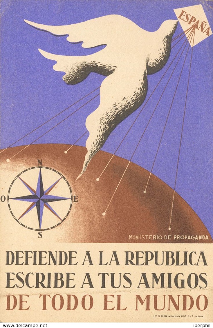 767 SOBRE. 1938. Tarjeta Postal Ilustrada (doblez En Parte Inferior) DEFIENDE A LA REPUBLICA ESCRIBE A TUS AMIGOS DE TOD - Other & Unclassified