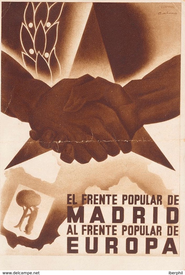 769 SOBRE. 1938. Tarjeta Postal Ilustrada EL FRENTE POPULAR DE MADRID AL FRENTE POPULAR DE EUROPA (doblez En El Centro). - Other & Unclassified