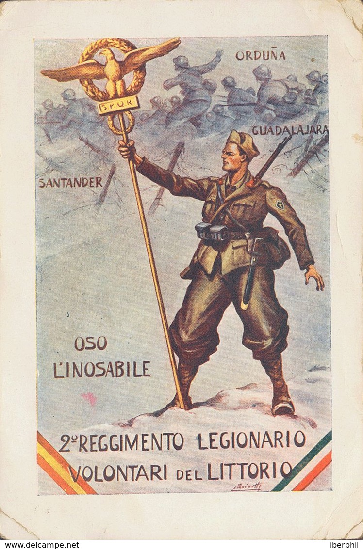 814 SOBRE 820. 1938. 15 Cts Pizarra. Tarjeta Postal Ilustrada 2º REGGIMENTO LEGIONARIO VOLUNTARI DEL LITTORIO De ZARAGOZ - Other & Unclassified