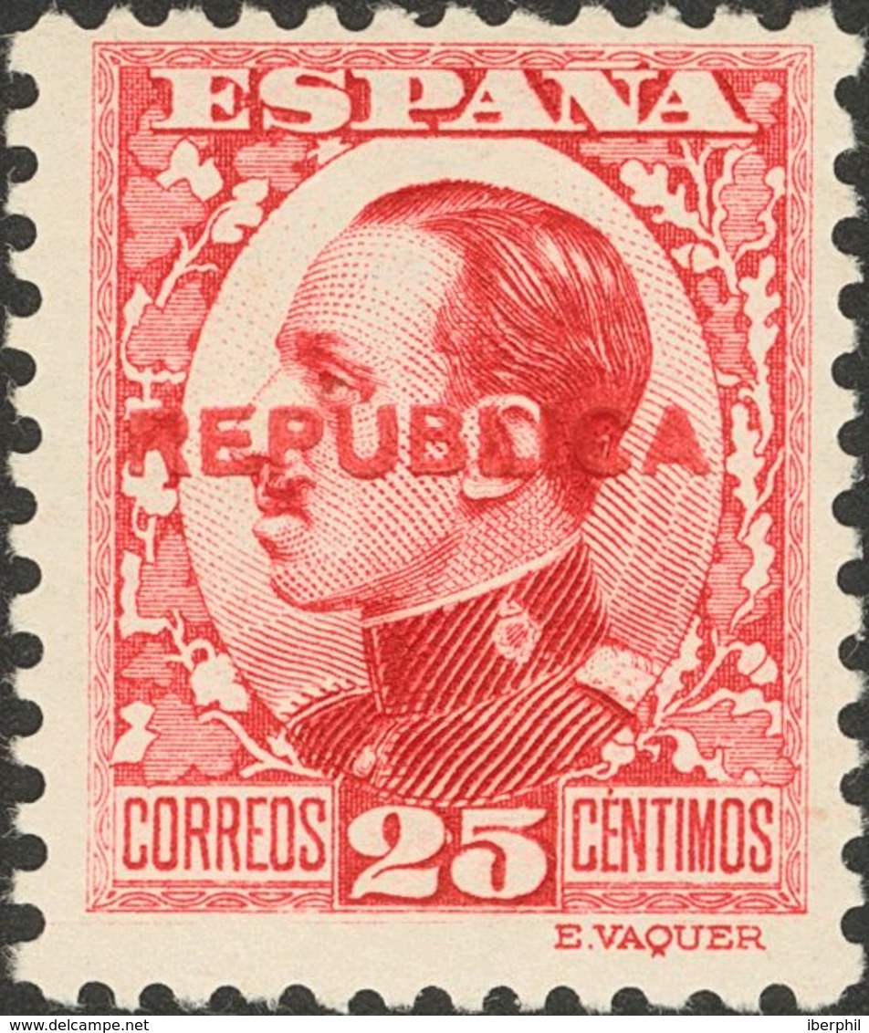 822 * 7hcc. 1931. 25 Cts Carmín. CAMBIO DE COLOR EN LA SOBRECARGA, En Rojo. MAGNIFICO. (Edifil 2017: 110€) - Other & Unclassified