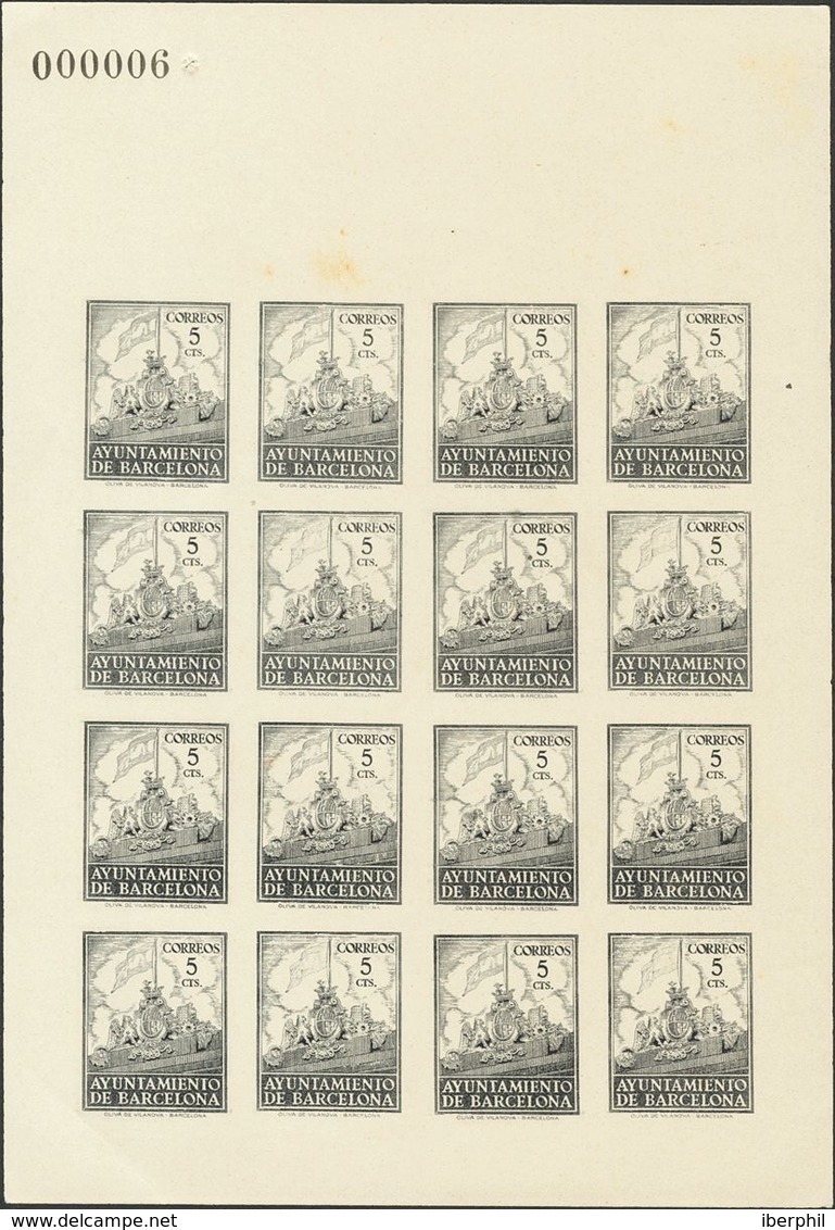 838 (*) 28s(16). 1940. 5 Cts Negro, Bloque De Dieciséis (bloque Reporte). Variedad SOLO IMPRESION DEL COLOR NEGRO (sin D - Sonstige & Ohne Zuordnung