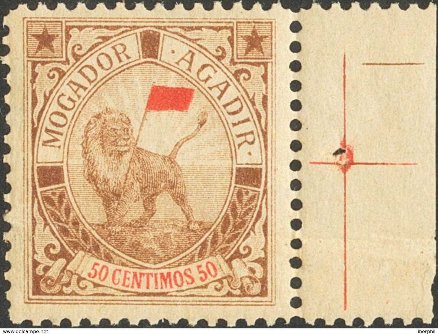 1144 º 81. 1900. 50 Cts Marrón Y Rojo, Borde De Hoja, Valor Clave (pliegue De Goma). MOGADOR A AGADIR. MAGNIFICO Y RARO. - Spanish Morocco