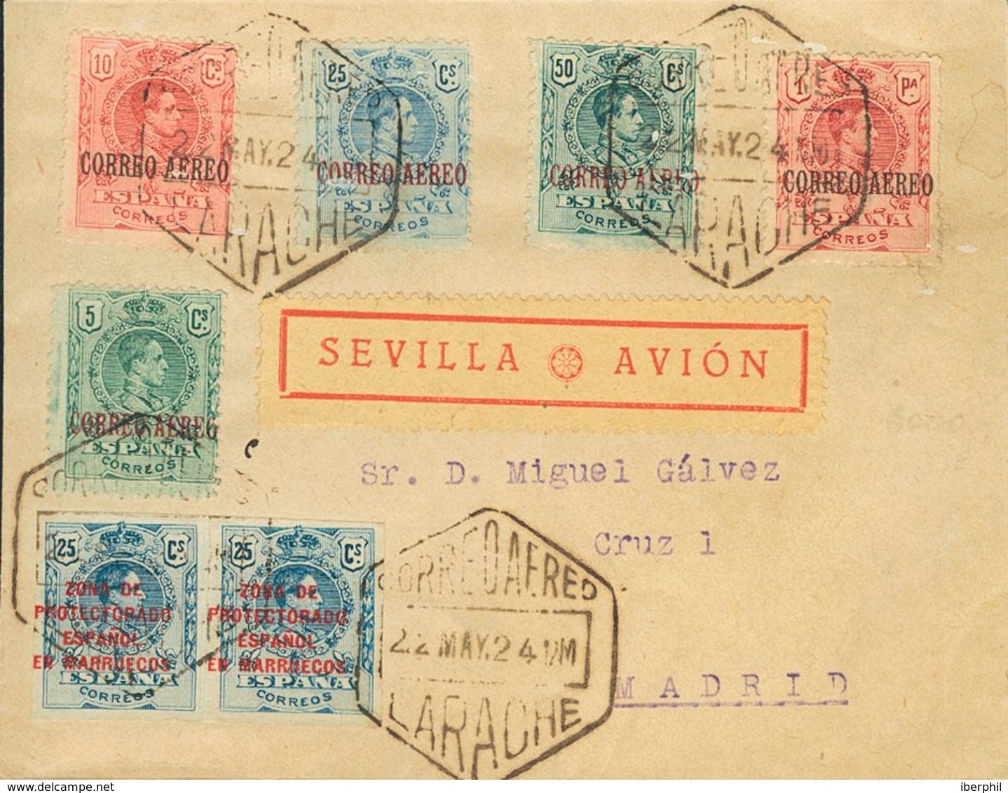 1178 SOBRE 62s(2), 292/96. 1924. 25 Cts Azul SIN DENTAR, Pareja Y Serie Completa De Correo Aéreo De España. Correo Aéreo - Other & Unclassified