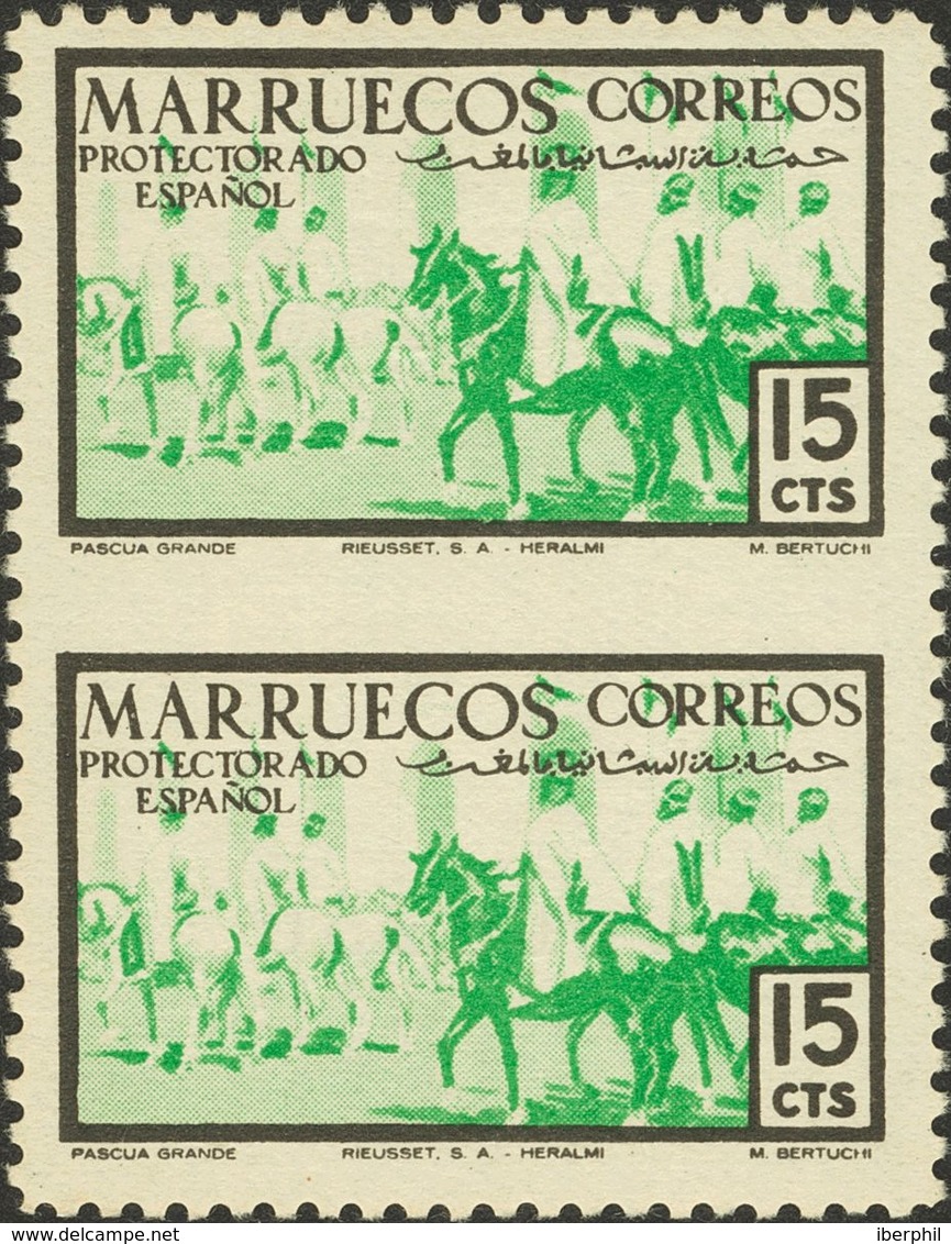 1216 ** 345(2). 1952. 15 Cts Negro Y Verde, Pareja Vertical. Variedad SIN DENTAR ENTRE LOS SELLOS. MAGNIFICA Y RARA, NO  - Other & Unclassified