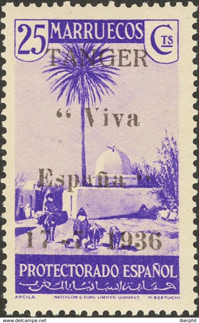 1330 ** . 1936. 10 Cts Verde, 15 Cts Amarillo, 20 Cts Gris Verdoso Y 25 Cts Violeta. Sobrecarga TANGER / "VIVA ESPAÑA" / - Spanish Morocco