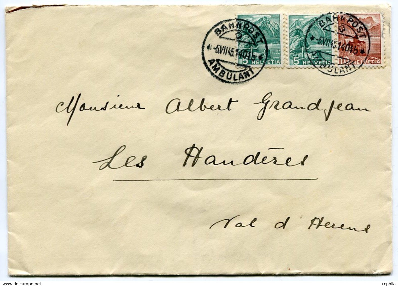 RC 8124 SUISSE 1945 BAHNPOST AMBULANT LETTRE DE LA MINE DE GRONE VALAIS COVER - Covers & Documents