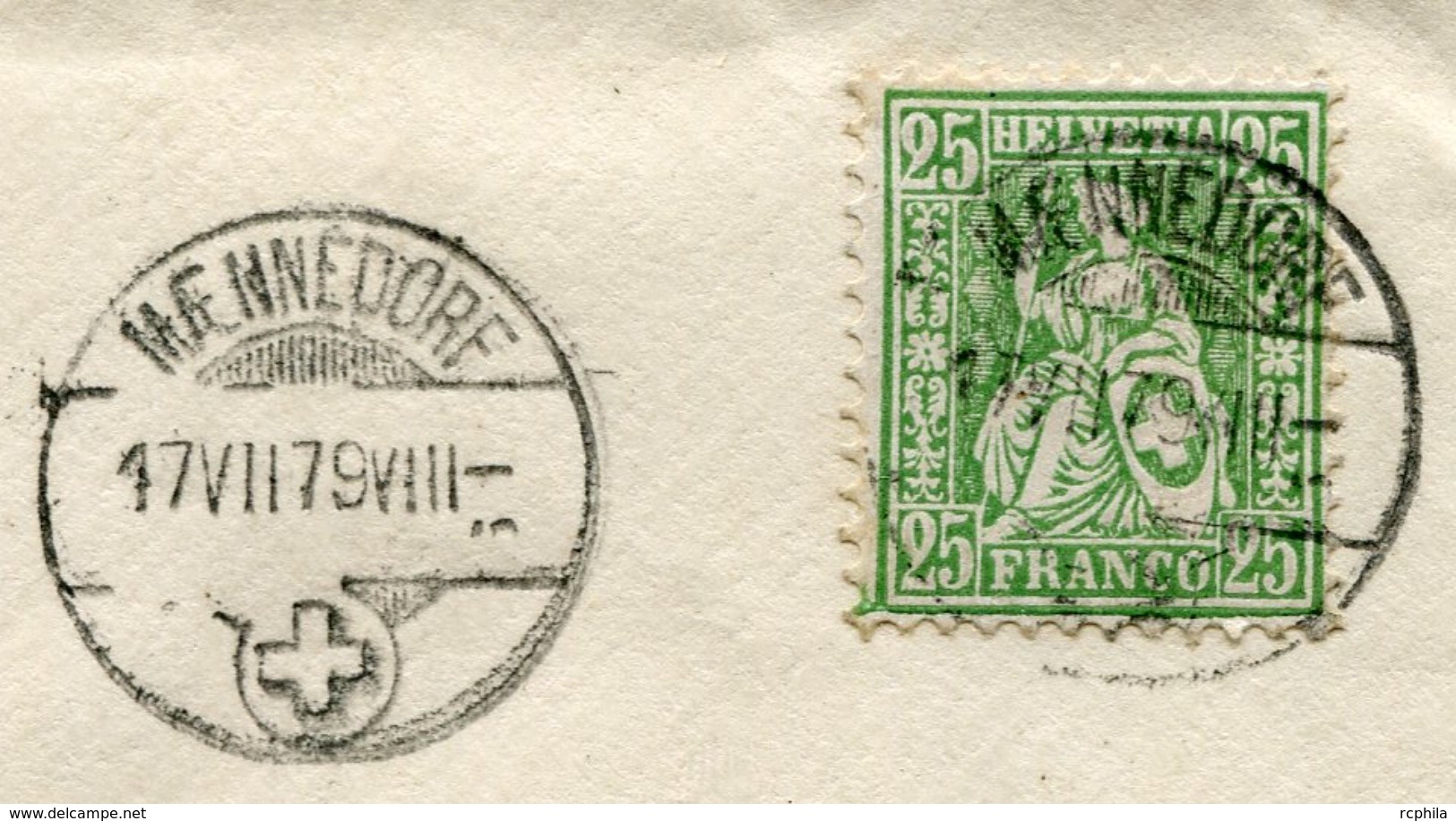 RC 8128 SUISSE 1879 - 25c HELVETIA ASSISE OBL. MENNEDORF POUR MULHOUSE ALSACE ALLEMAGNE LETTRE COVER TB - Brieven En Documenten